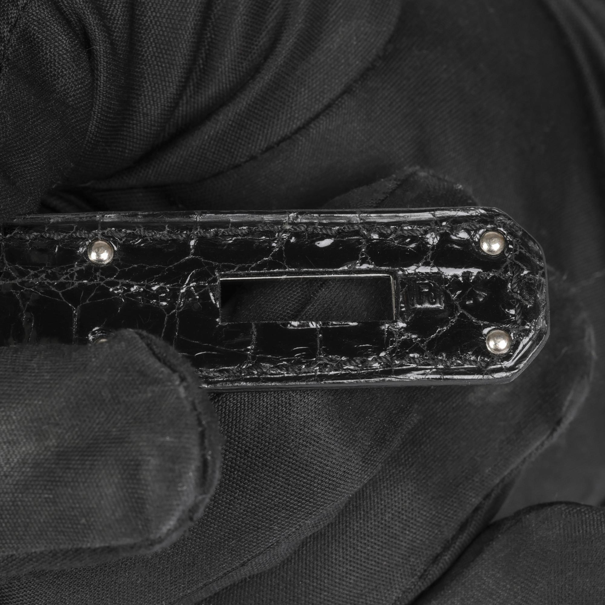 HERMÈS Black Shiny Porosus Crocodile Leather Birkin 30cm Retourne For Sale 3