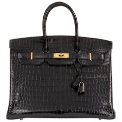 Hermes Black Shiny Porosus Crocodile Leather Birkin 35cm Bag, 2003