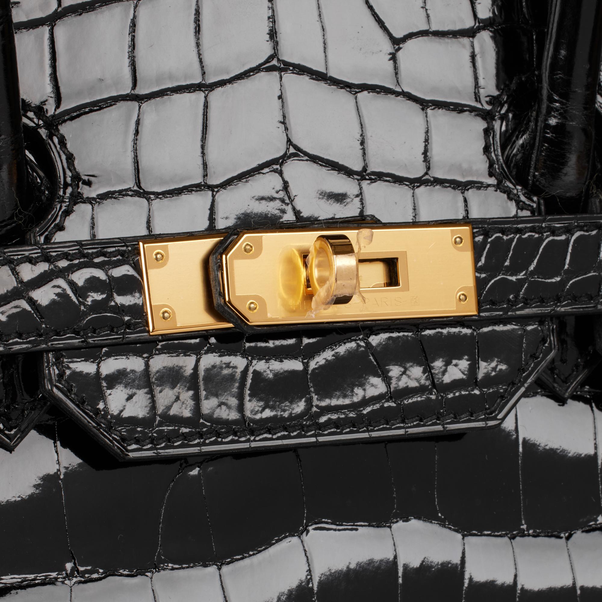 HERMÈS Black Shiny Porosus Crocodile Leather Birkin 35cm Retourne For Sale 1