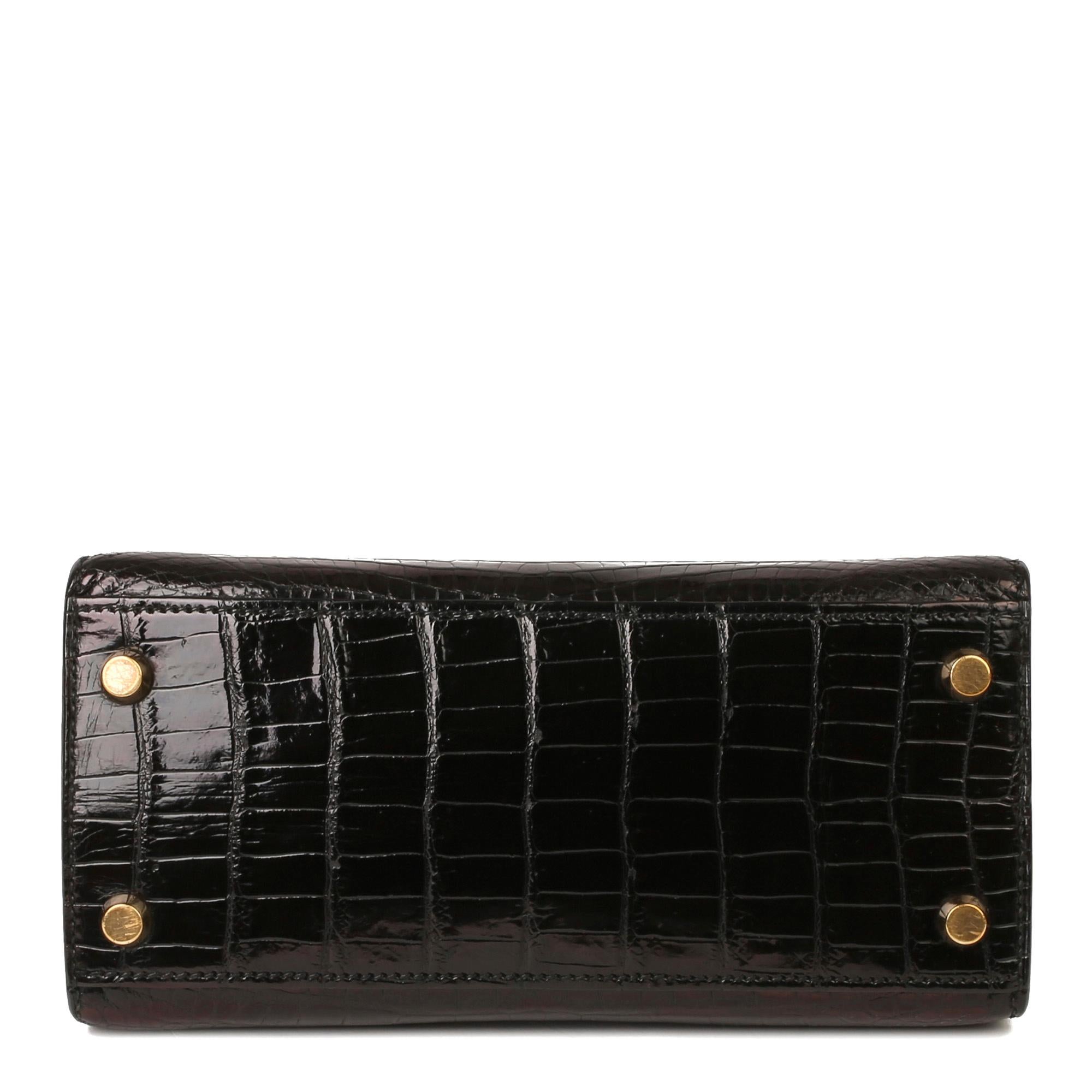 Hermès Black Shiny Porosus Crocodile Leather Vintage Kelly 20cm Sellier 6