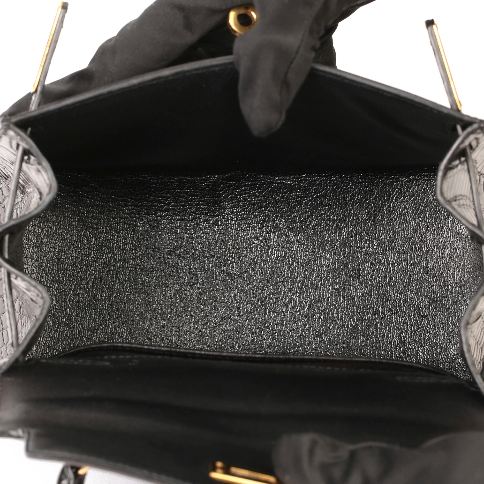 Hermès Black Shiny Porosus Crocodile Leather Vintage Kelly 20cm Sellier 1
