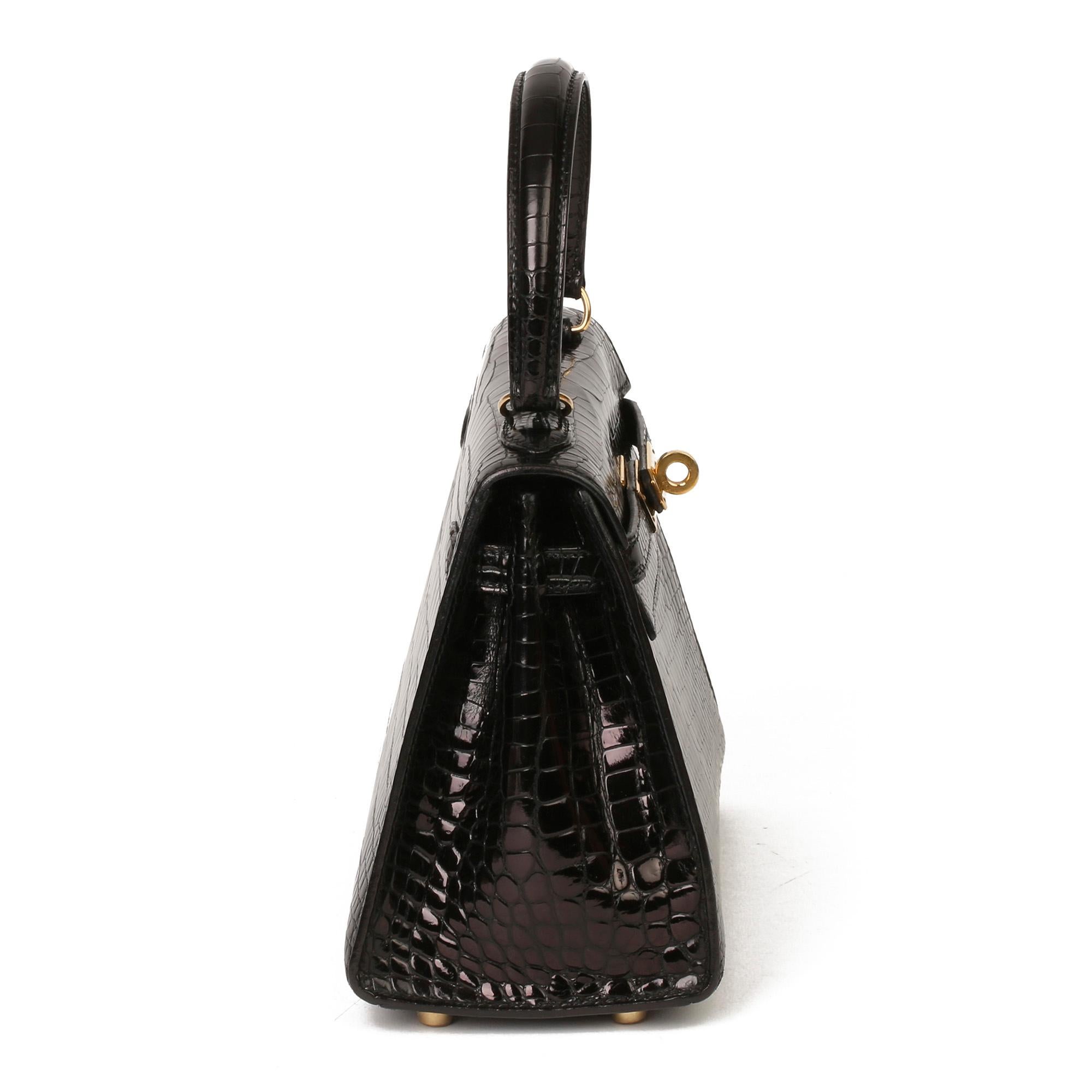 Hermès Black Shiny Porosus Crocodile Leather Vintage Kelly 20cm Sellier 4