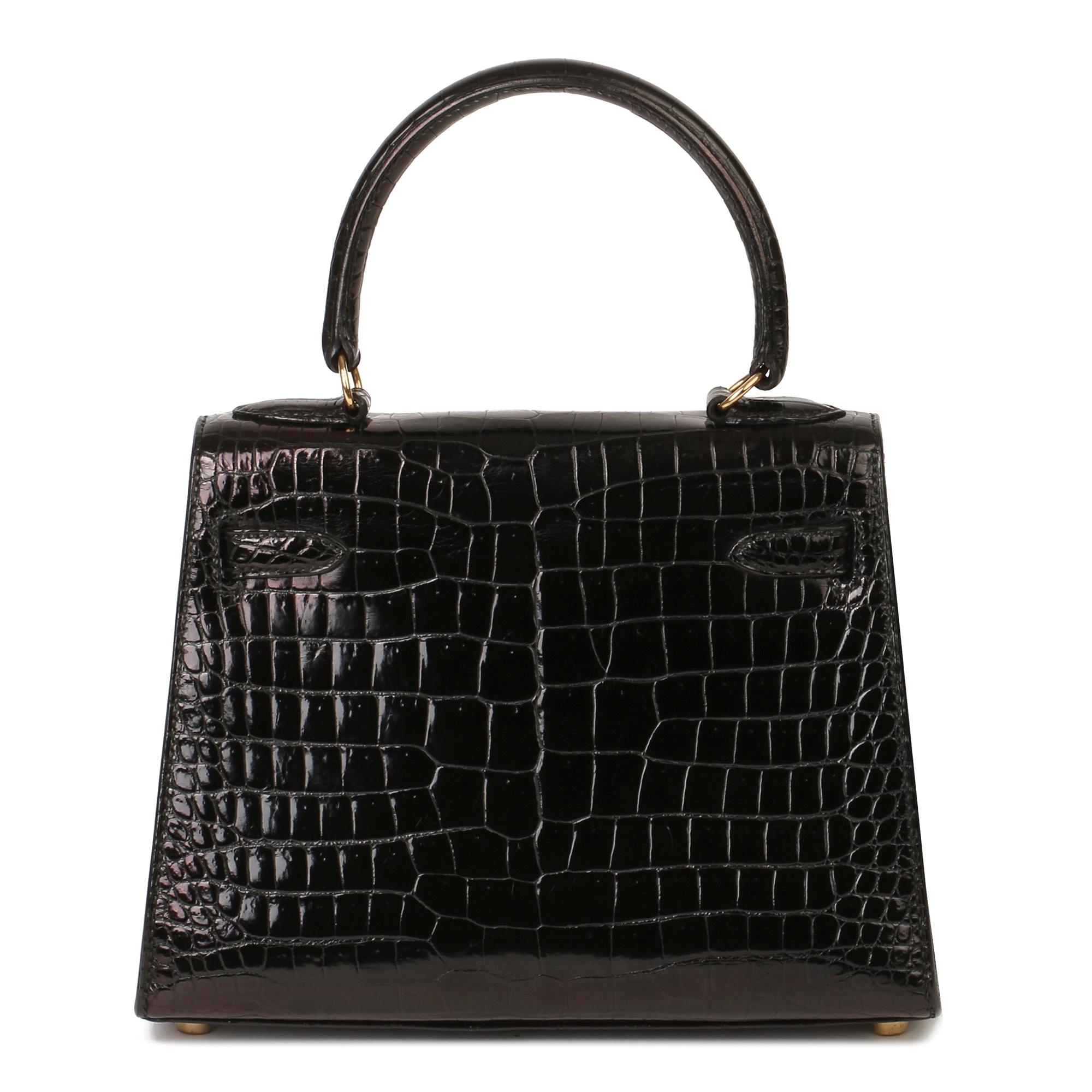 Hermès Black Shiny Porosus Crocodile Leather Vintage Kelly 20cm Sellier 5