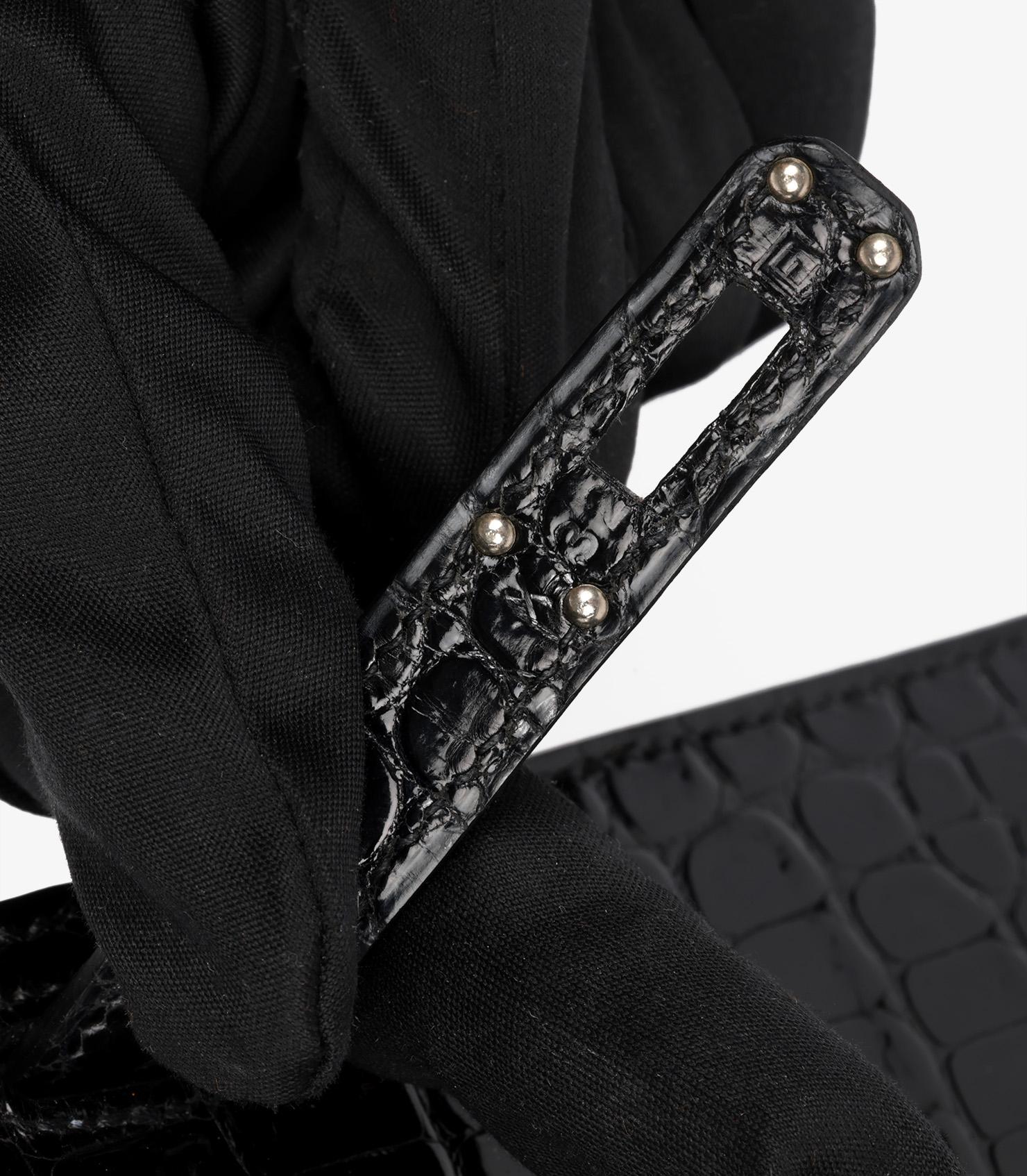 Hermès Vintage Kelly 20cm Sellier en cuir de crocodile Porosus noir brillant en vente 5