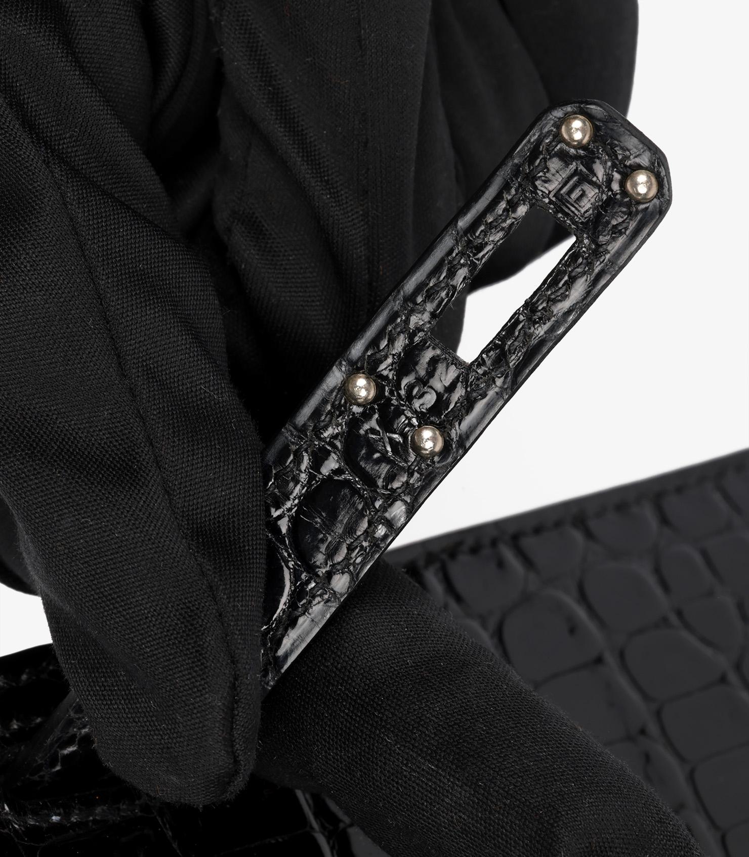 Hermès Vintage Kelly 20cm Sellier en cuir de crocodile Porosus noir brillant en vente 4