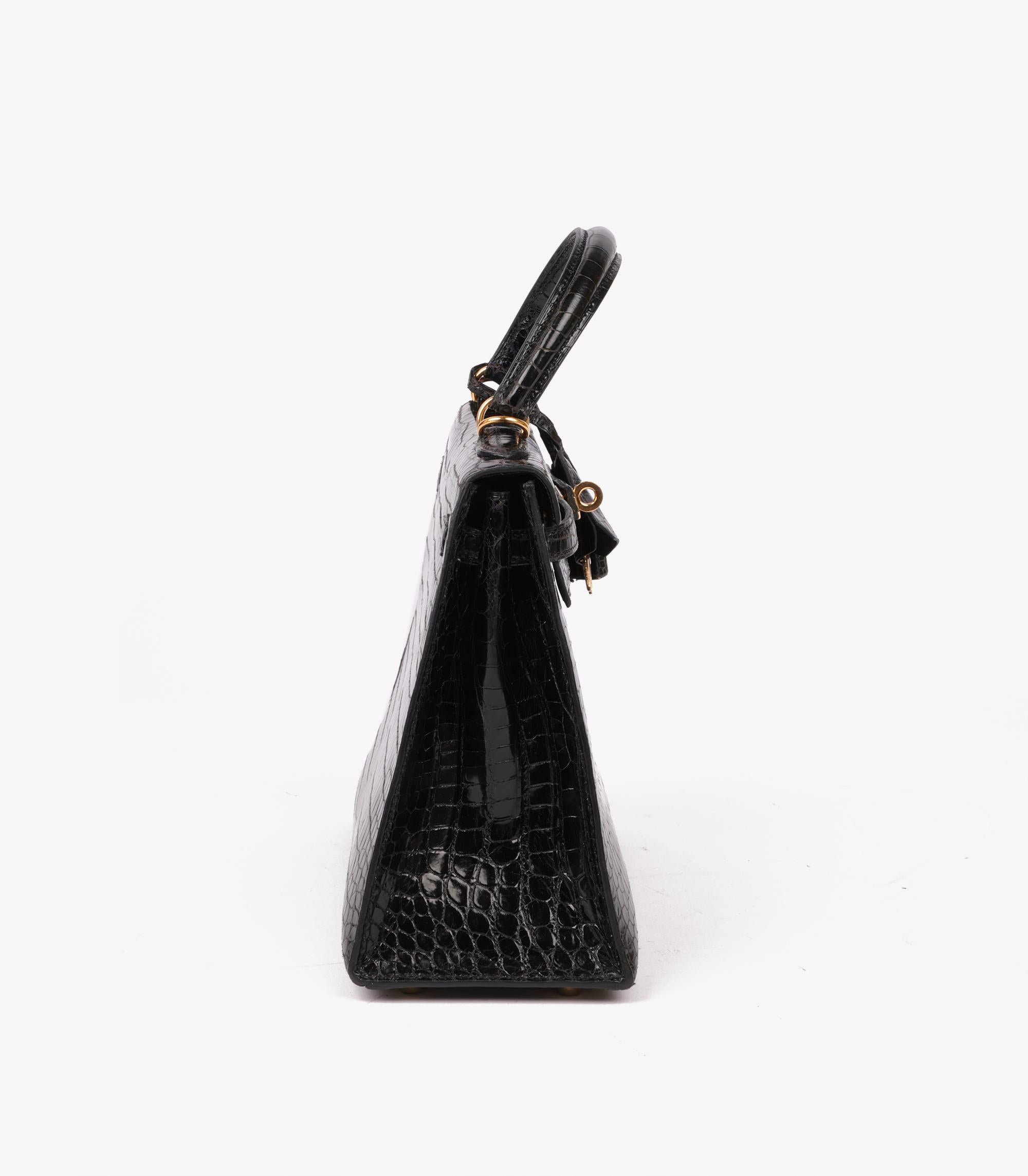 Hermès Black Shiny Porosus Crocodile Leather Vintage Kelly 25cm Sellier 7