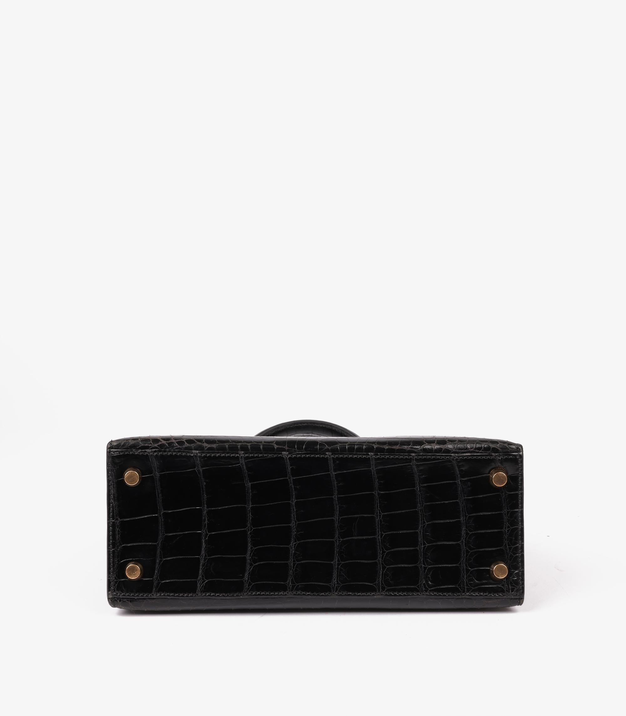 Women's or Men's Hermès Black Shiny Porosus Crocodile Leather Vintage Kelly 25cm Sellier