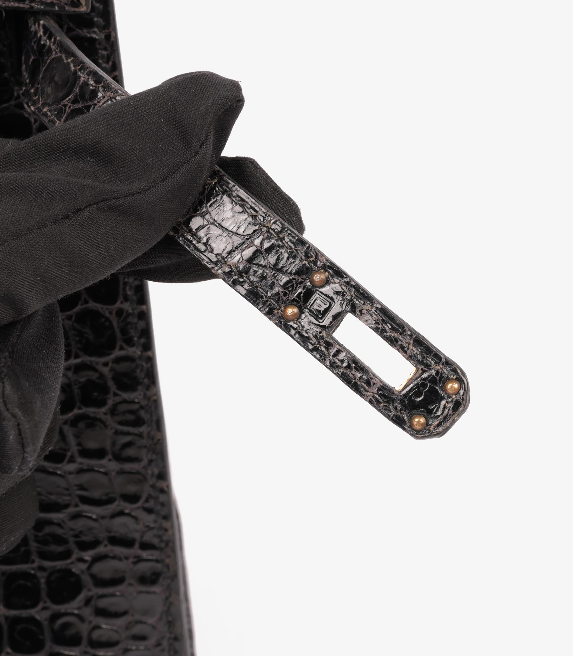 Hermès Black Shiny Porosus Crocodile Leather Vintage Kelly 25cm Sellier 1