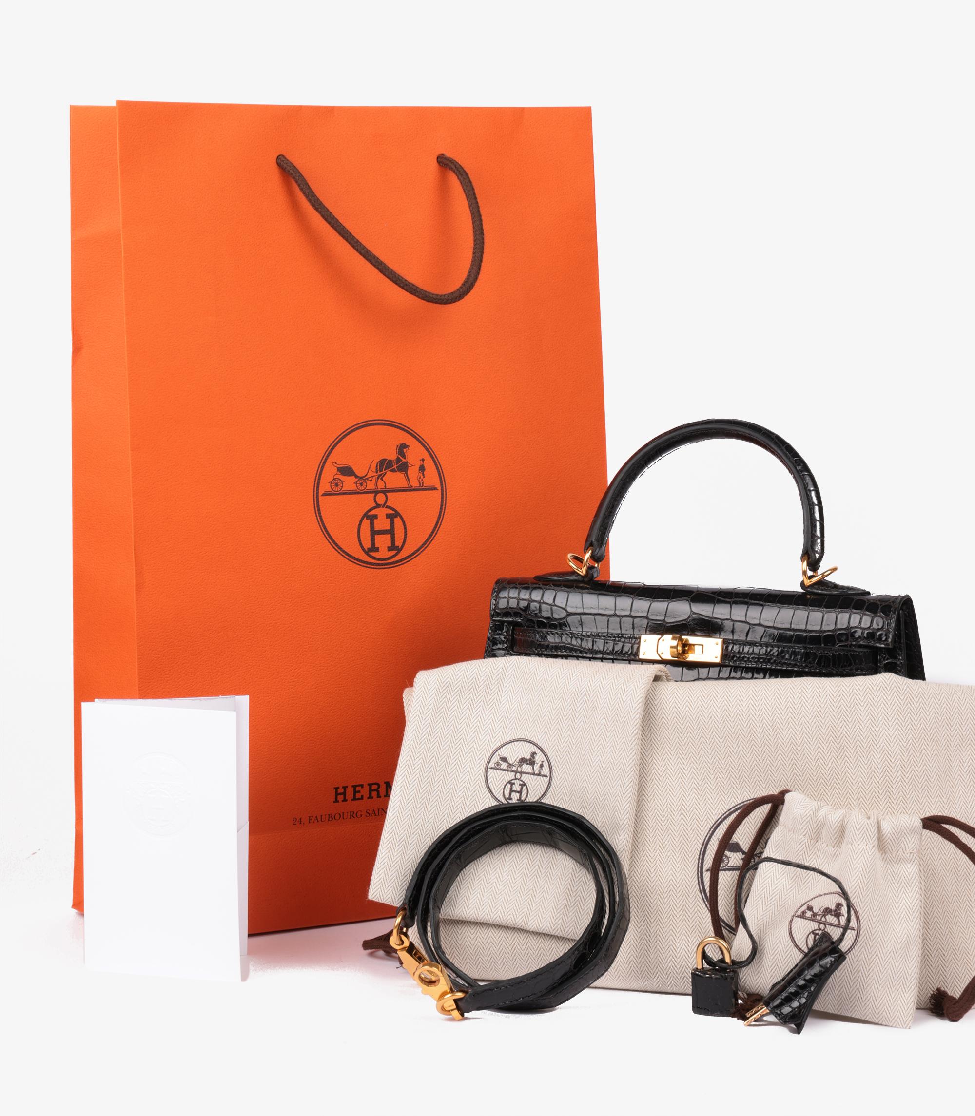 Hermès Black Shiny Porosus Crocodile Leather Vintage Kelly 25cm Sellier 4