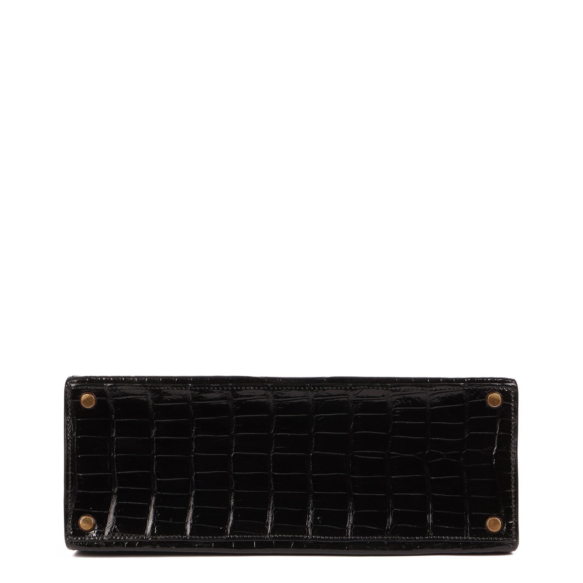 Hermès CROCODILO POROSO NEGRO BRILLANTE CUERO VINTAGE KELLY 28CM SELLIER 2