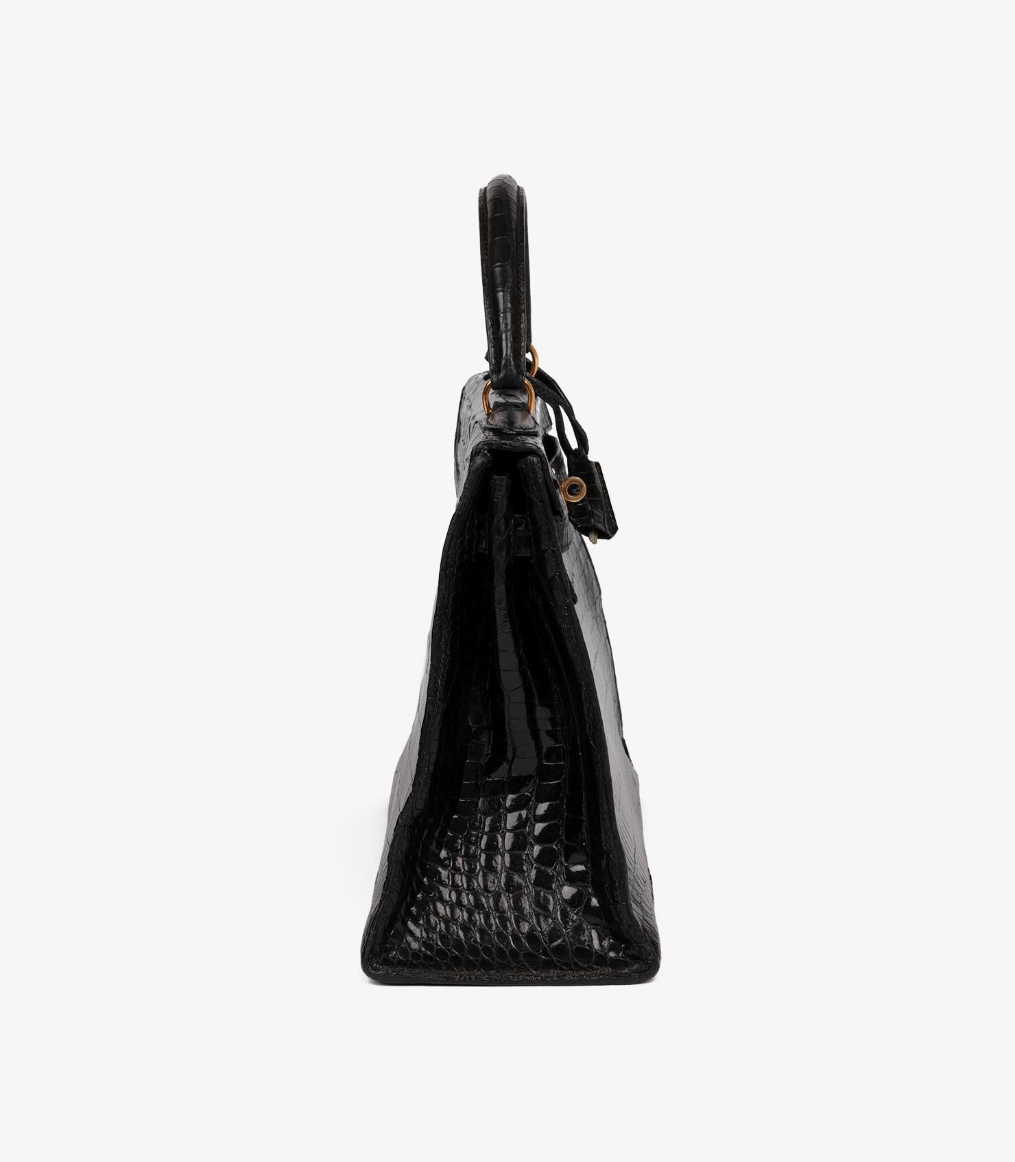 Women's Hermès Black Shiny Porosus Crocodile Leather Vintage Kelly 32cm Sellier