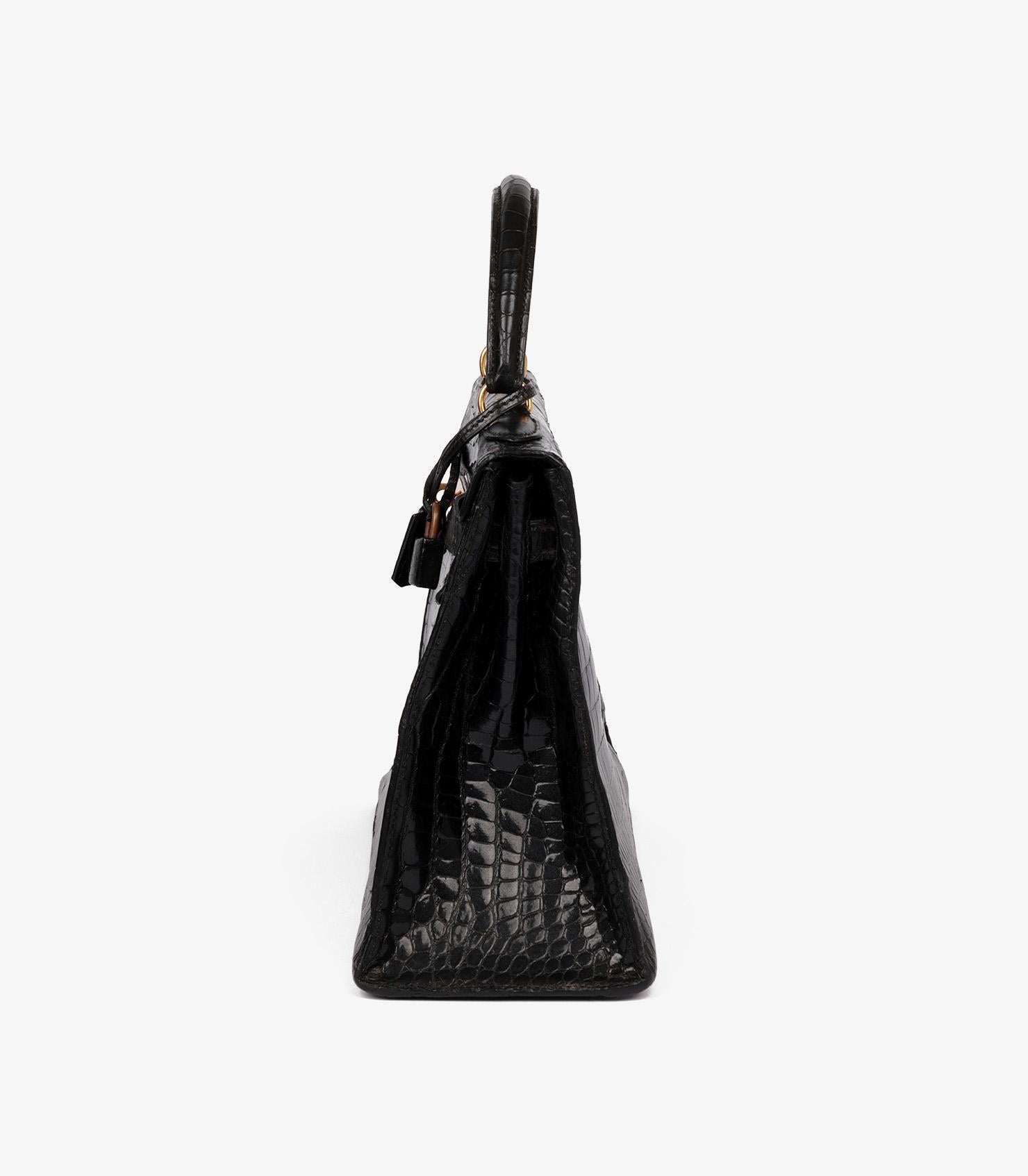 Hermès Black Shiny Porosus Crocodile Leather Vintage Kelly 32cm Sellier Pour femmes en vente