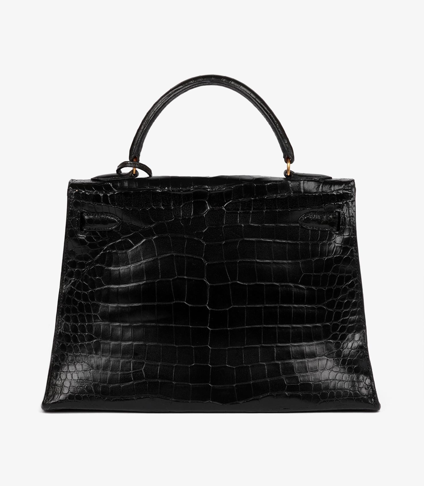 Hermès Black Shiny Porosus Crocodile Leather Vintage Kelly 32cm Sellier en vente 1