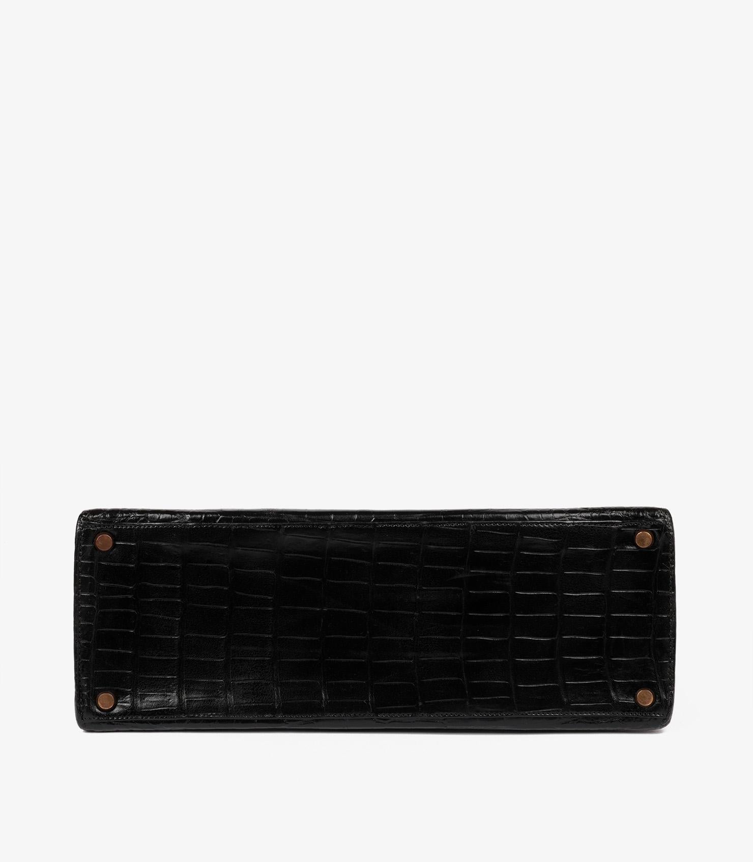 Hermès Black Shiny Porosus Crocodile Leather Vintage Kelly 32cm Sellier en vente 2