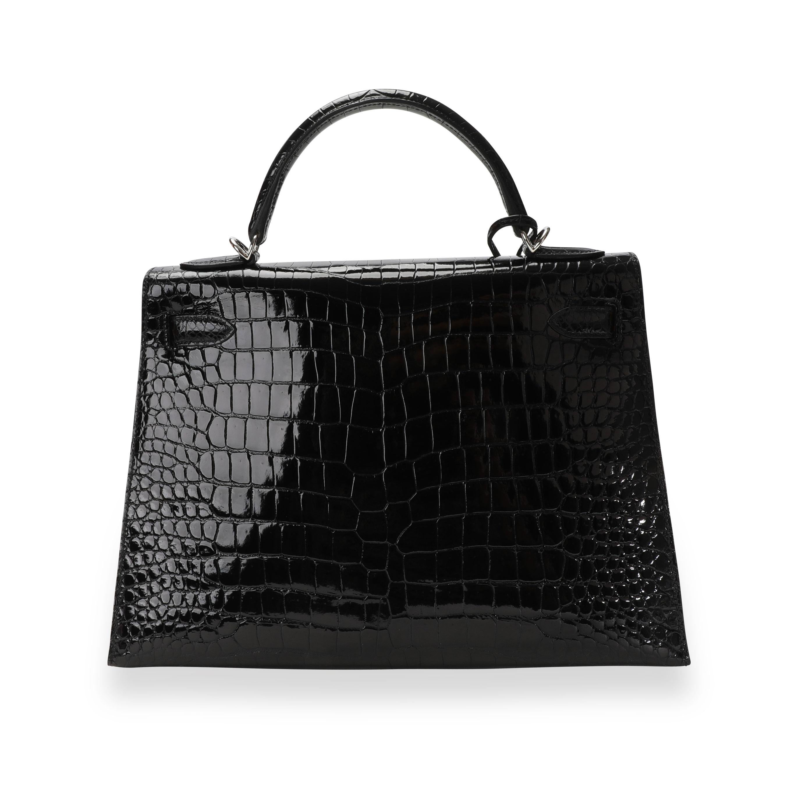 Hermès Black Shiny Porosus Crocodile Sellier Kelly 32 PHW 1