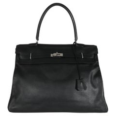 Hermès Schwarz Sikkim Retourne Kelly Relax 50 PHW