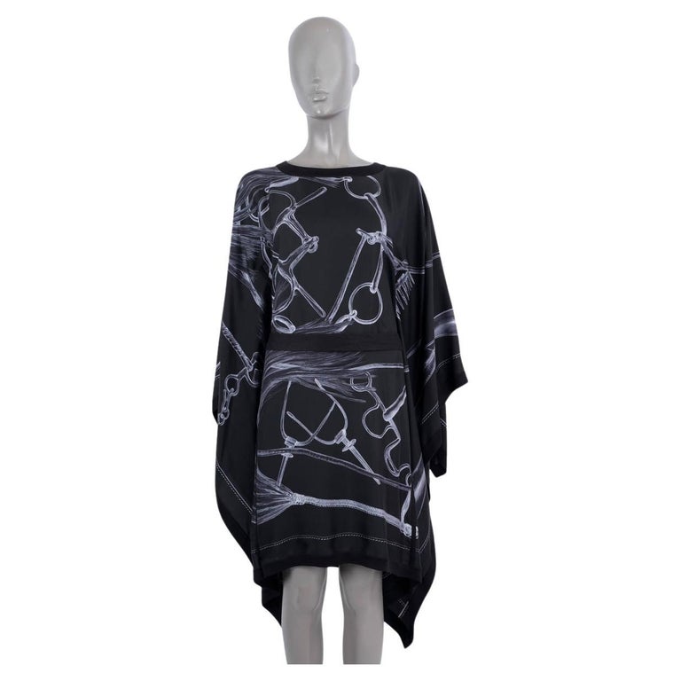 HERMES black silk 2020 PROJECTS CARRE AU CRAYON Belted Shift Dress 34 XS HERMES black silk 2020 PROJECTS CARRE AU CRAYON Belted Shift Dress 34 XS