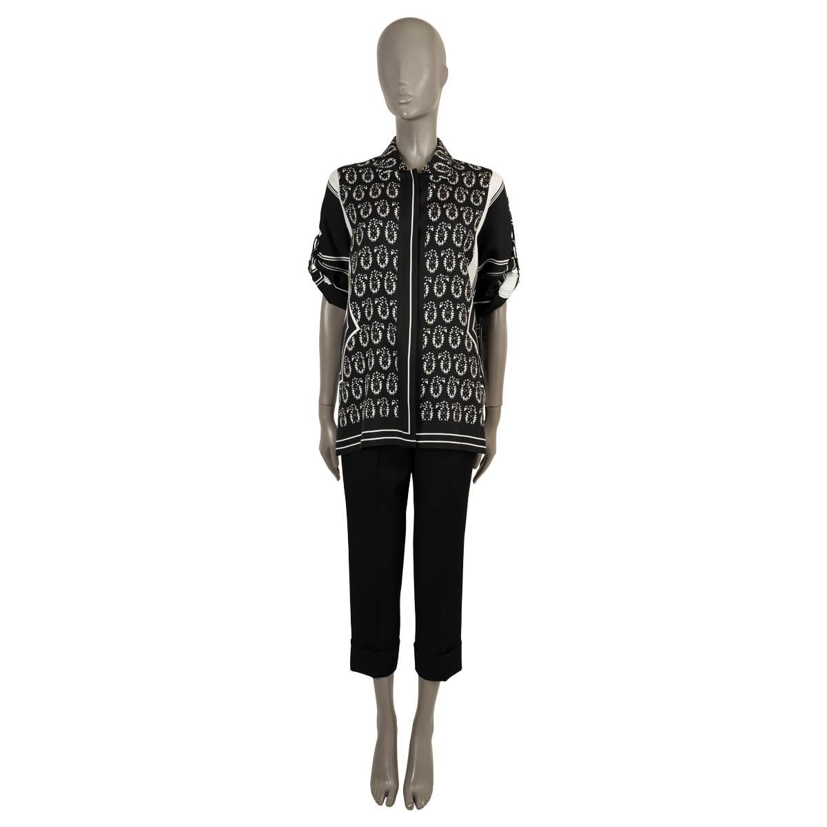 Women's HERMES black silk 2021 LES ROUES DE PHAETON Blouse Shirt 36 XS For Sale
