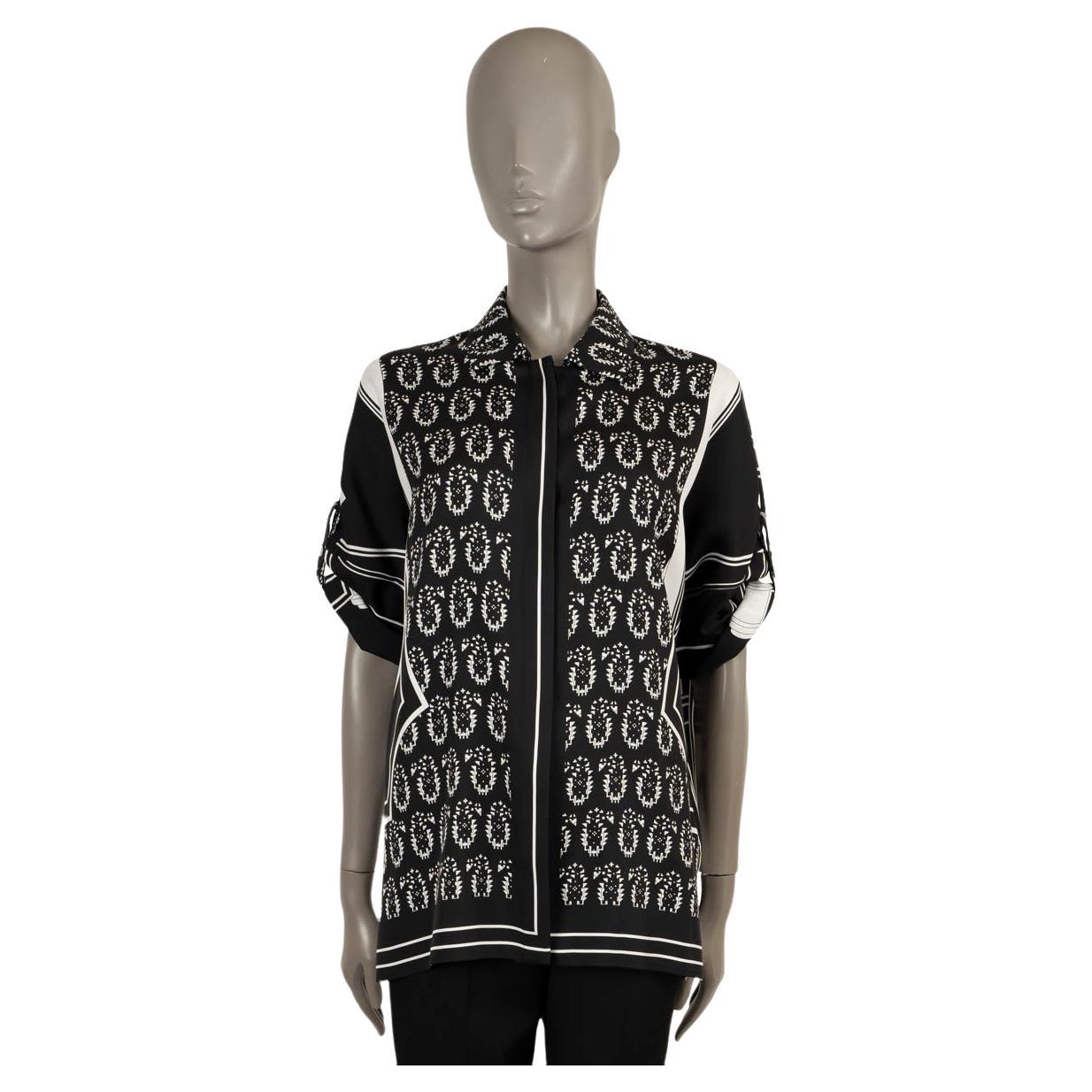 HERMES black silk 2021 LES ROUES DE PHAETON Blouse Shirt 36 XS For Sale