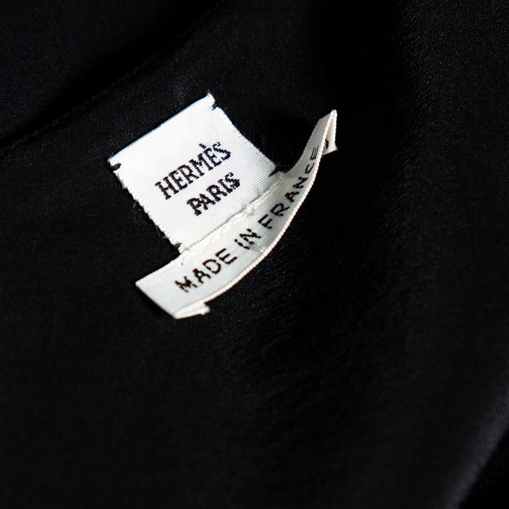 Hermés Black Silk Crepe Sleeveless V-neck Maxi Dress M 1
