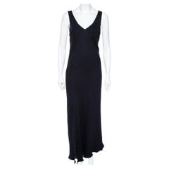 Hermés Black Silk Crepe Sleeveless V-neck Maxi Dress M