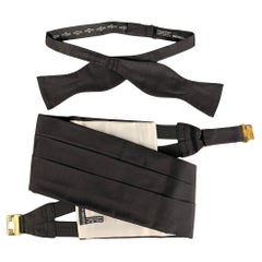 HERMES Black Silk Cummerbund & Bow Tie Set