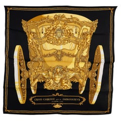 Bufanda HERMES de seda negra GRAND CARROSSE POUR UN AMBASSADEUR 70 VINTAGE