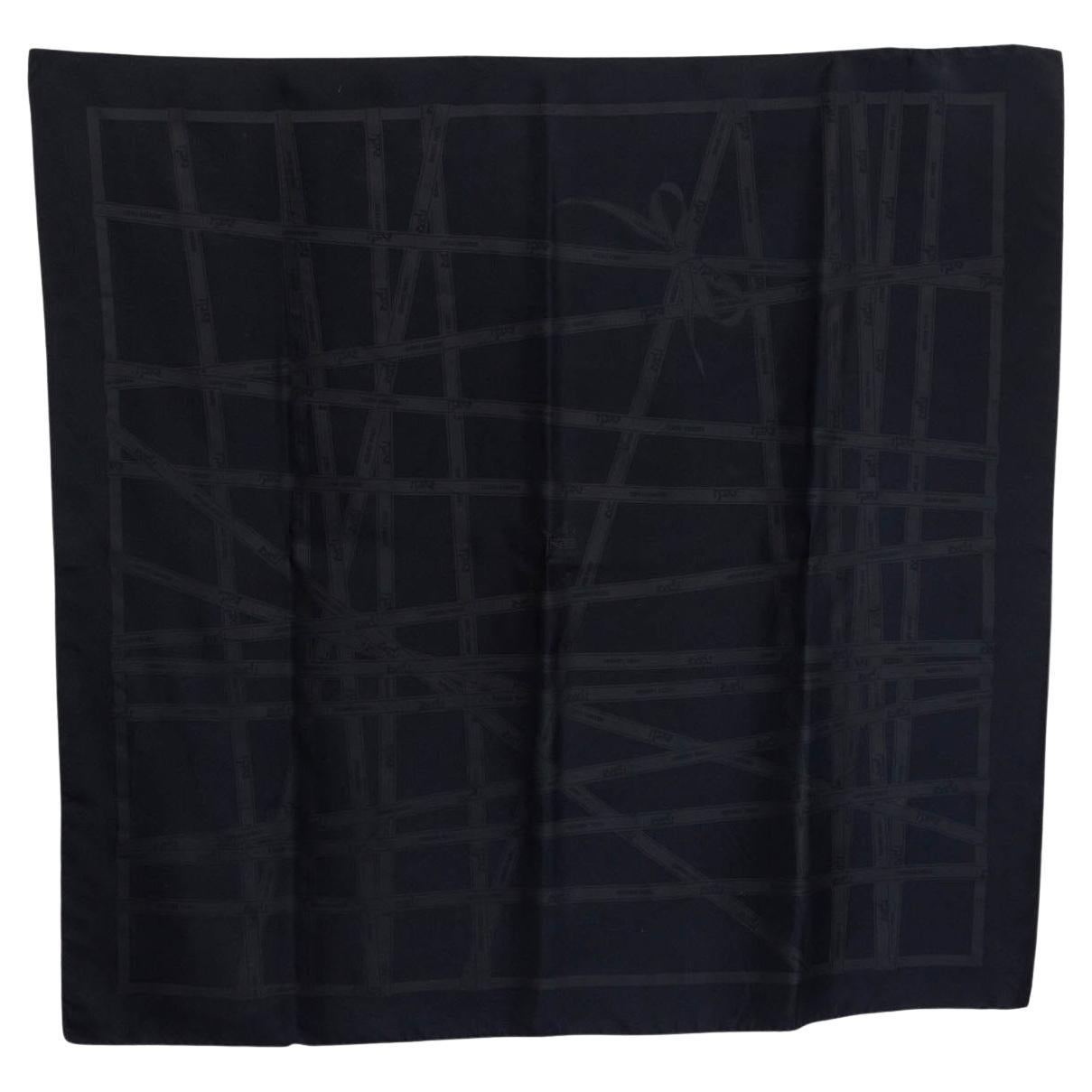 HERMES black silk INVISIBLE BOLDUC 90 TWILL Scarf Encre