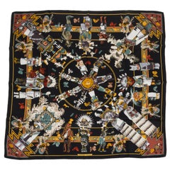 Vintage Hermès Black Silk Kachinas Scarf