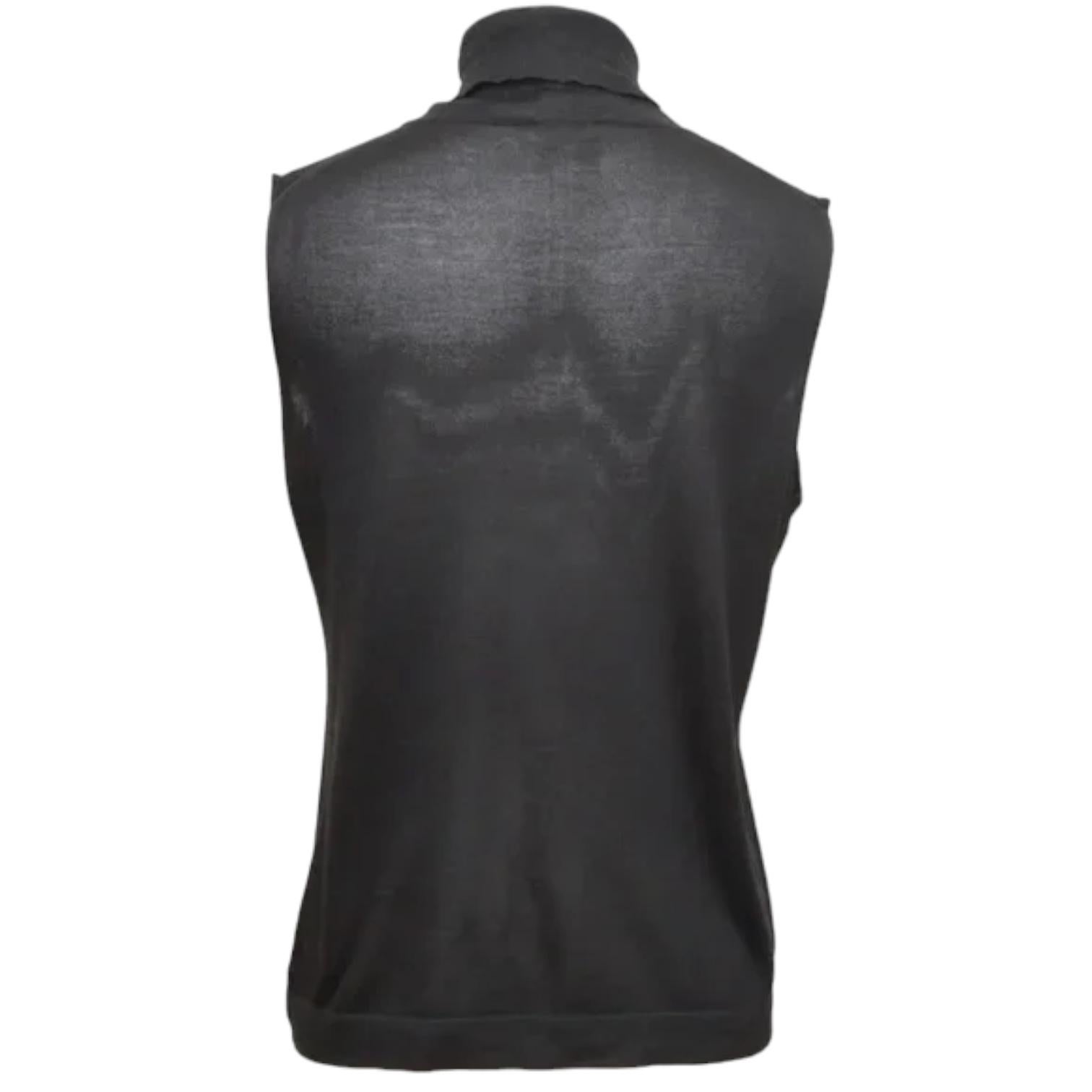 HERMES Black Silk Knit Sweater Top Sleeveless Turtleneck Sz M Vintage 2