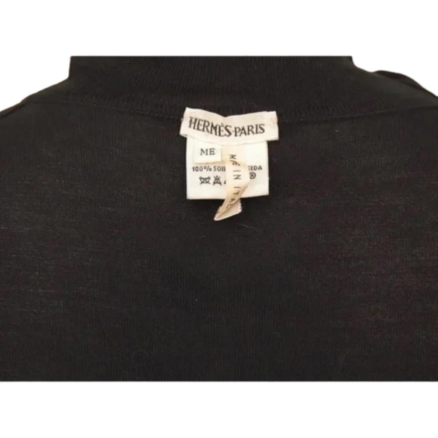HERMES Black Silk Knit Sweater Top Sleeveless Turtleneck Sz M Vintage 3