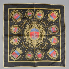 HERMES Black Silk Les Armes de Paris Pocket Square