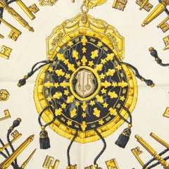 HERMES black silk LES CLES 90 TWILL Scarf