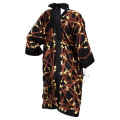 Hermes Black Silk Print Dress With Neck Tie circa 1990s