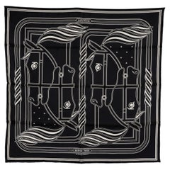 HERMES black silk QUIADRIGE AU FIL 70 Scarf Noir Creme