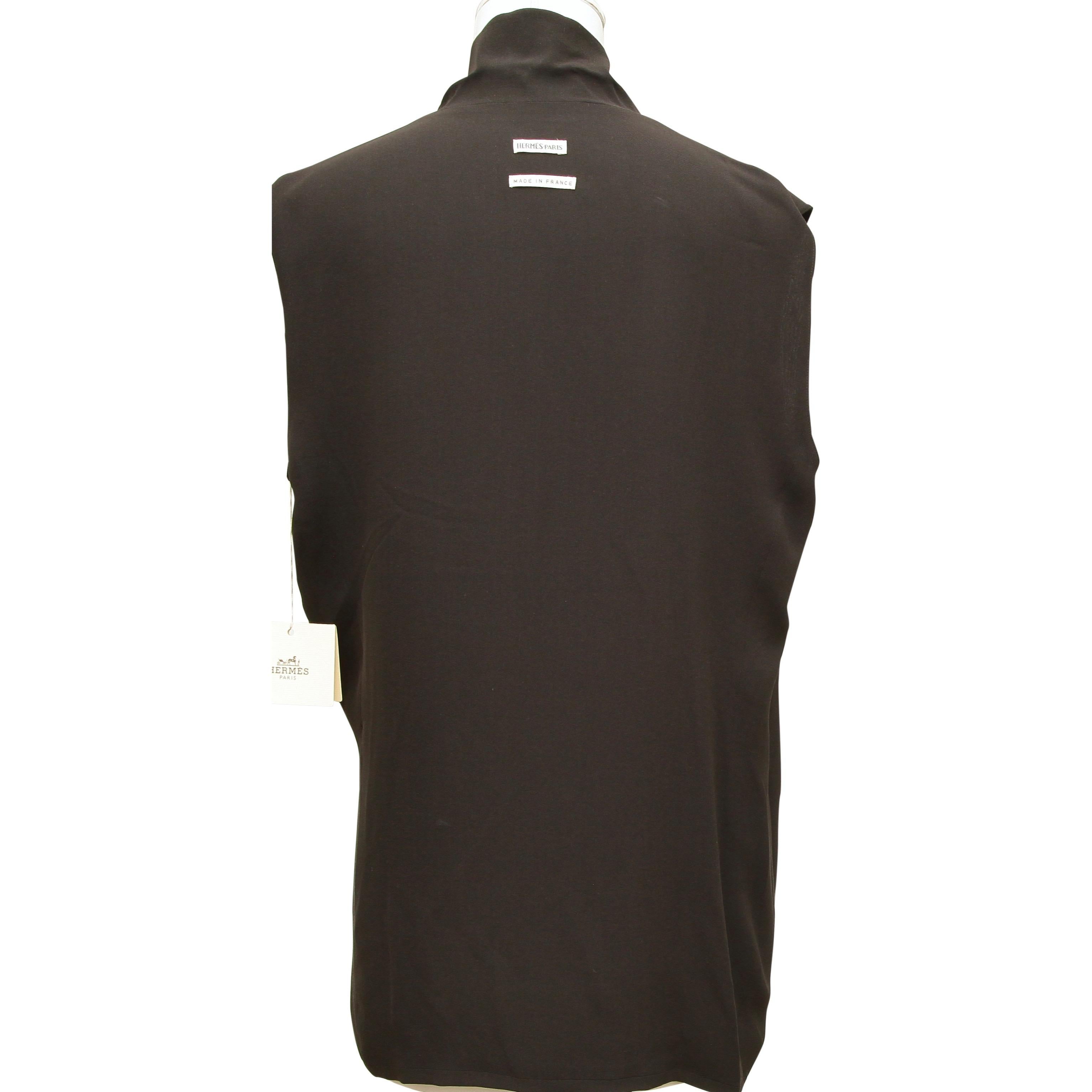 HERMES Black SILK Shirt Blouse Top Sleeveless Faux Wrap Slip On 40 NWT VINTAGE 1