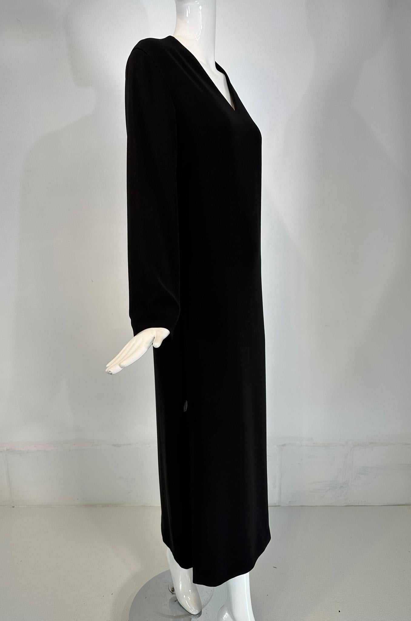 Hermes Black Silk V Neck Long Sleeve Maxi Dress with Full Length Side Zippers 38 For Sale 6