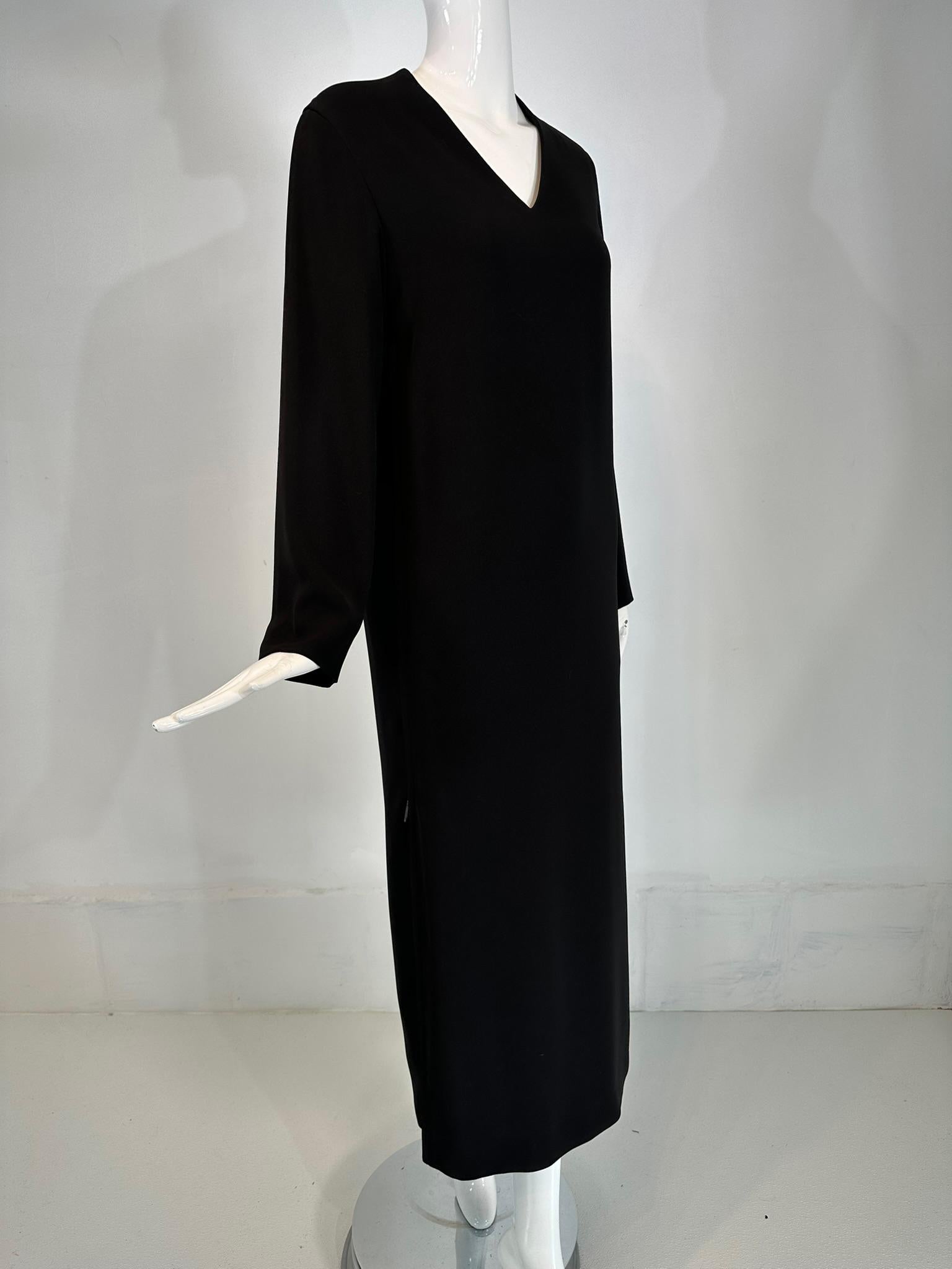 Hermes Black Silk V Neck Long Sleeve Maxi Dress with Full Length Side Zippers 38 For Sale 7