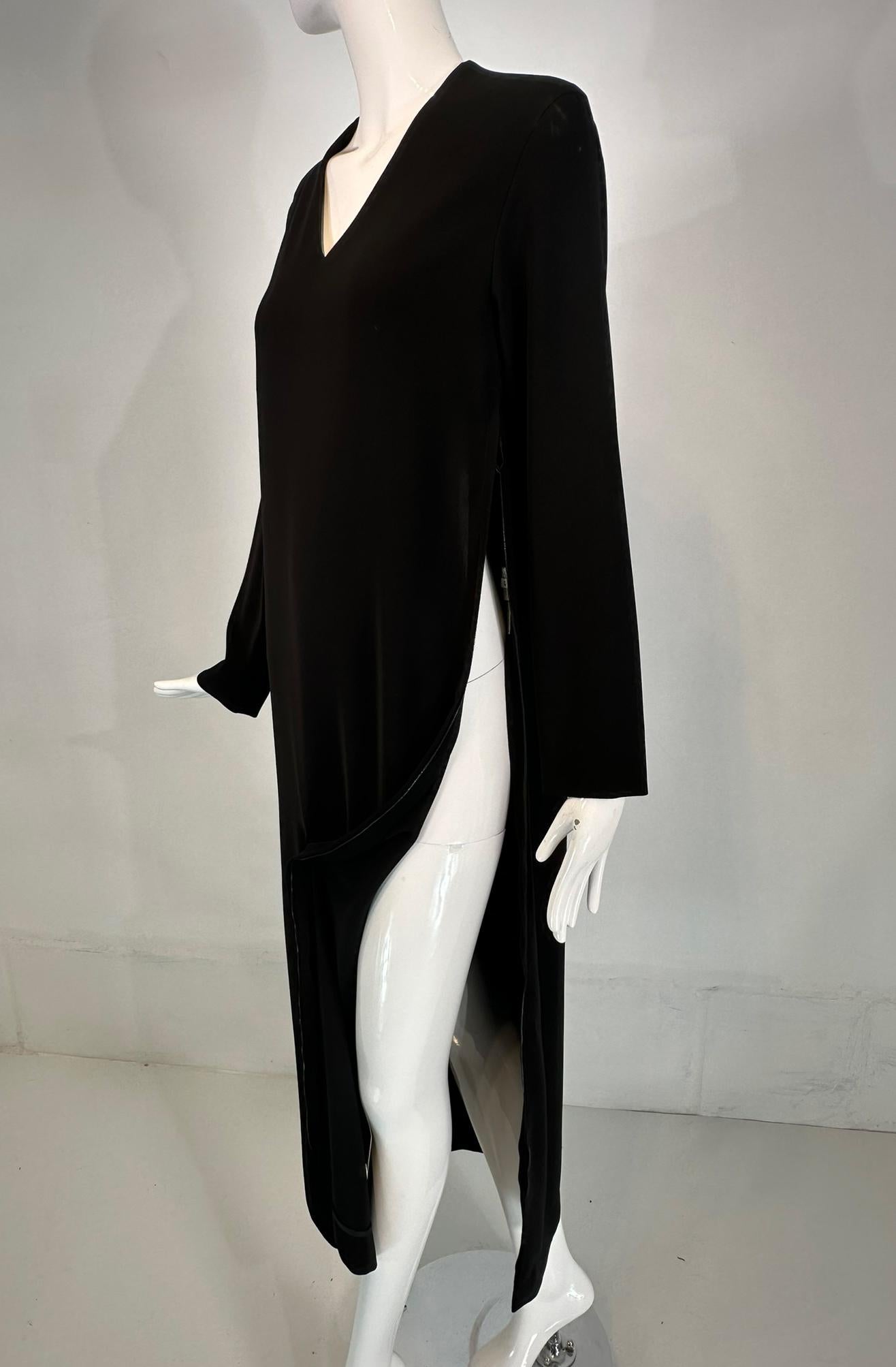 Hermes Black Silk V Neck Long Sleeve Maxi Dress with Full Length Side Zippers 38 For Sale 8