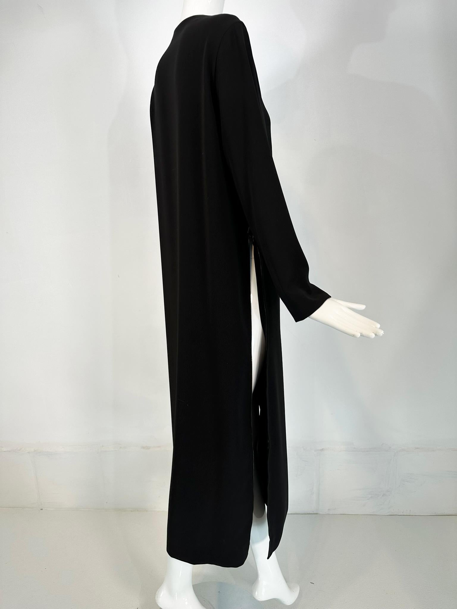 Hermes Black Silk V Neck Long Sleeve Maxi Dress with Full Length Side Zippers 38 For Sale 10