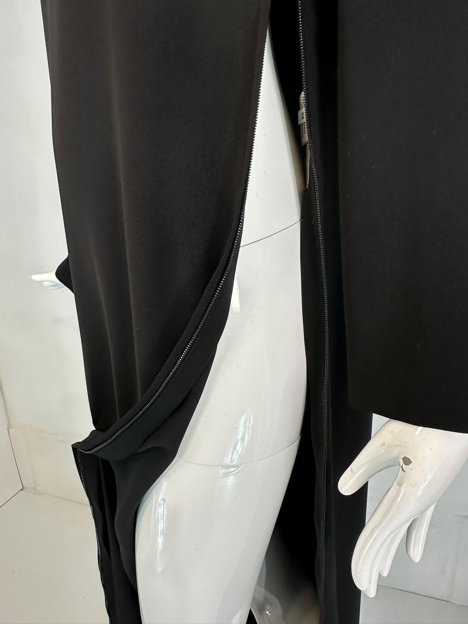 Hermes Black Silk V Neck Long Sleeve Maxi Dress with Full Length Side Zippers 38 For Sale 11
