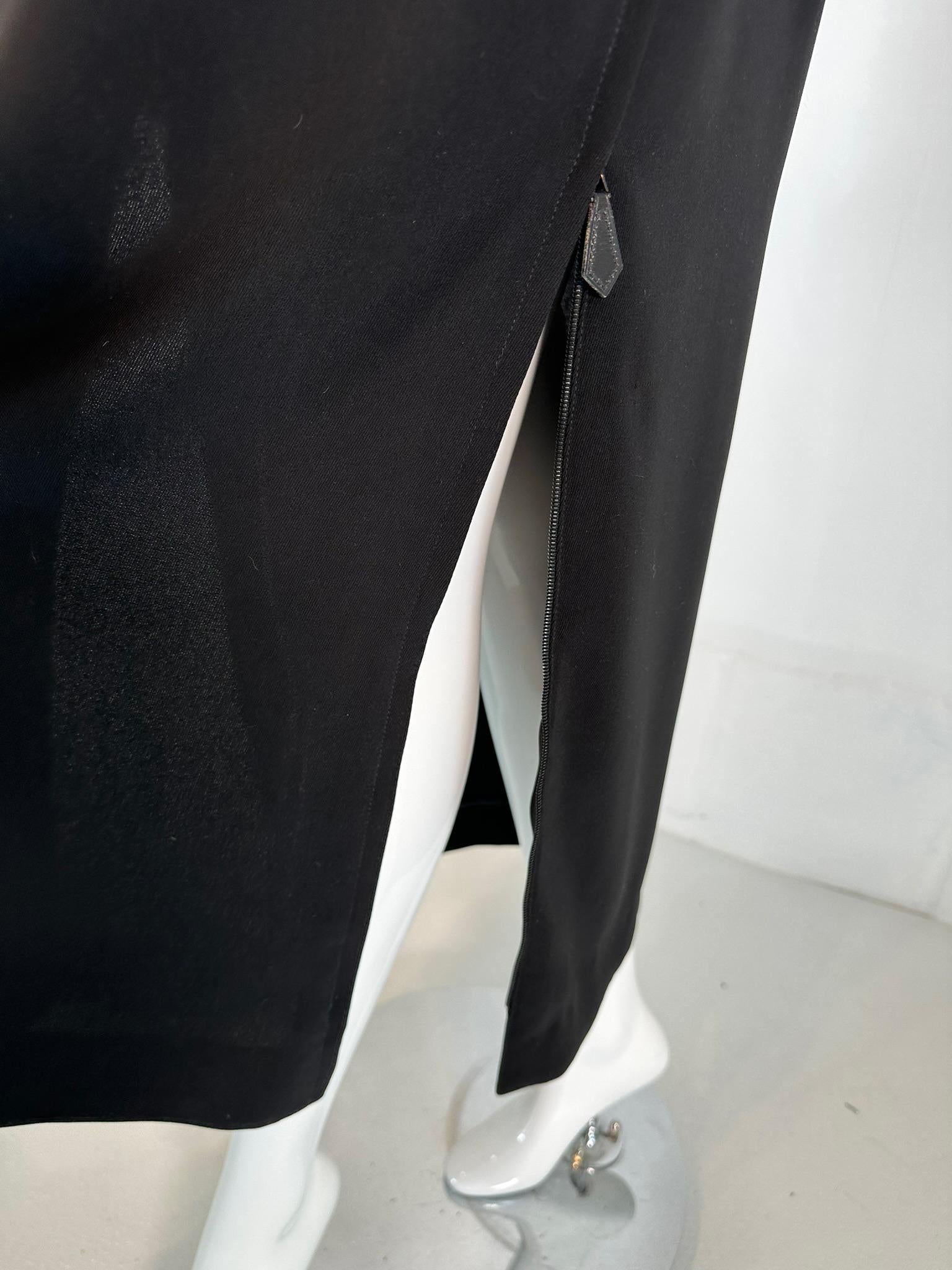 Hermes Black Silk V Neck Long Sleeve Maxi Dress with Full Length Side Zippers 38 For Sale 12