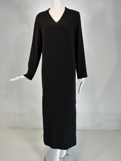 Hermes Black Silk V Neck Long Sleeve Maxi Dress with Full Length Side Zippers 38