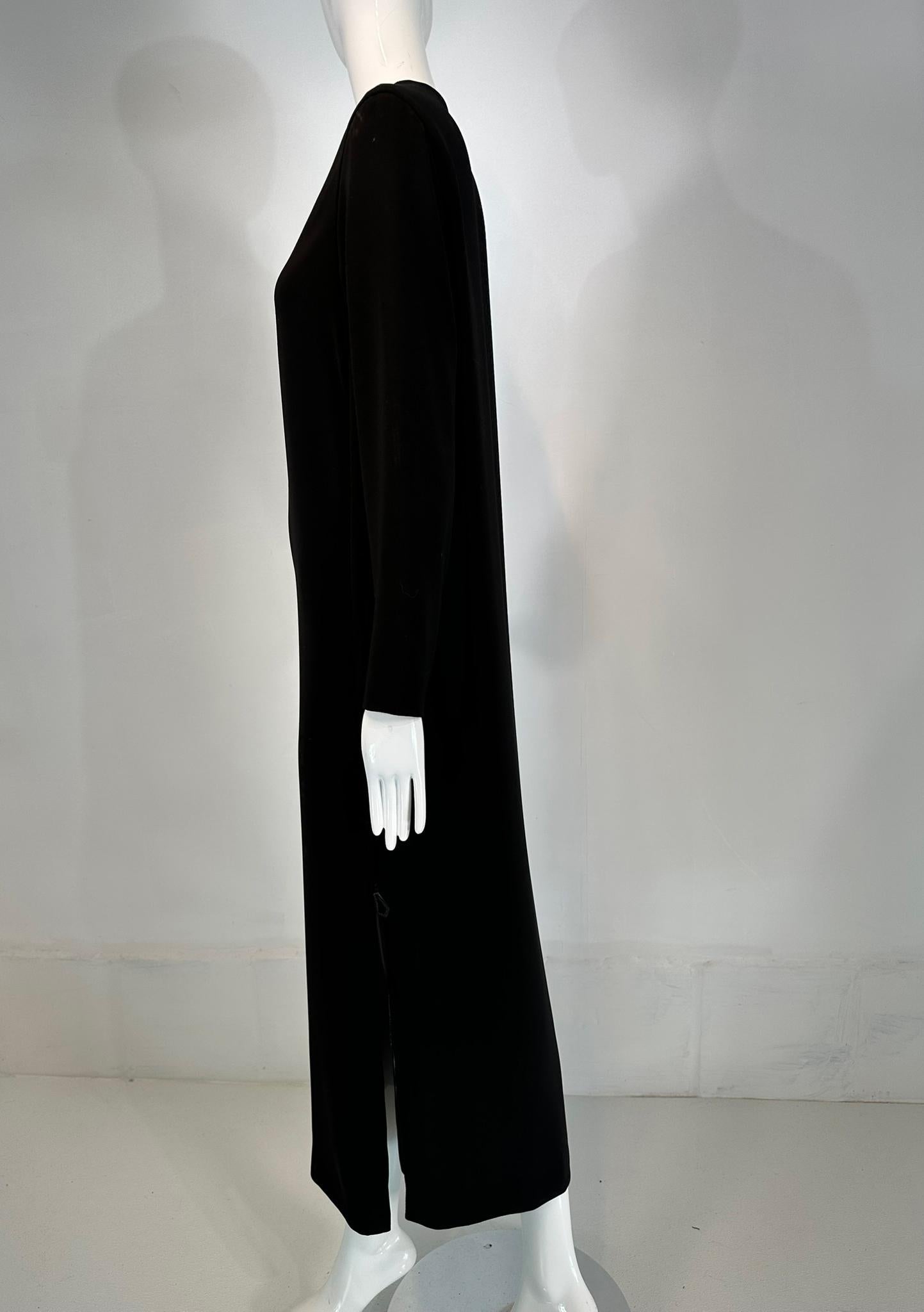 Hermes Black Silk V Neck Long Sleeve Maxi Dress with Full Length Side Zippers 38 For Sale 1