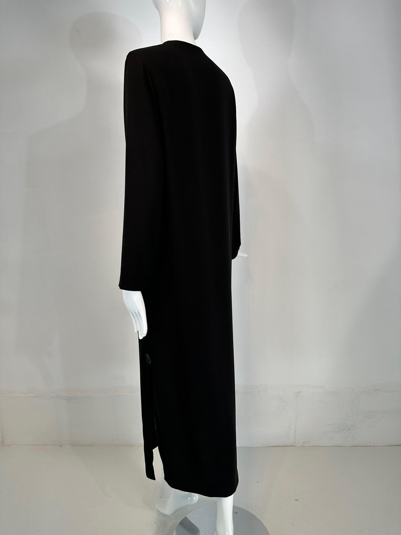 Hermes Black Silk V Neck Long Sleeve Maxi Dress with Full Length Side Zippers 38 For Sale 2