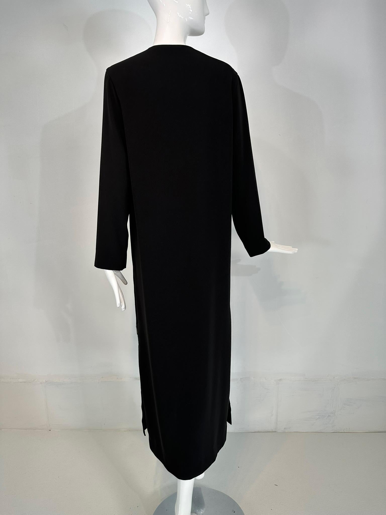 Hermes Black Silk V Neck Long Sleeve Maxi Dress with Full Length Side Zippers 38 For Sale 3