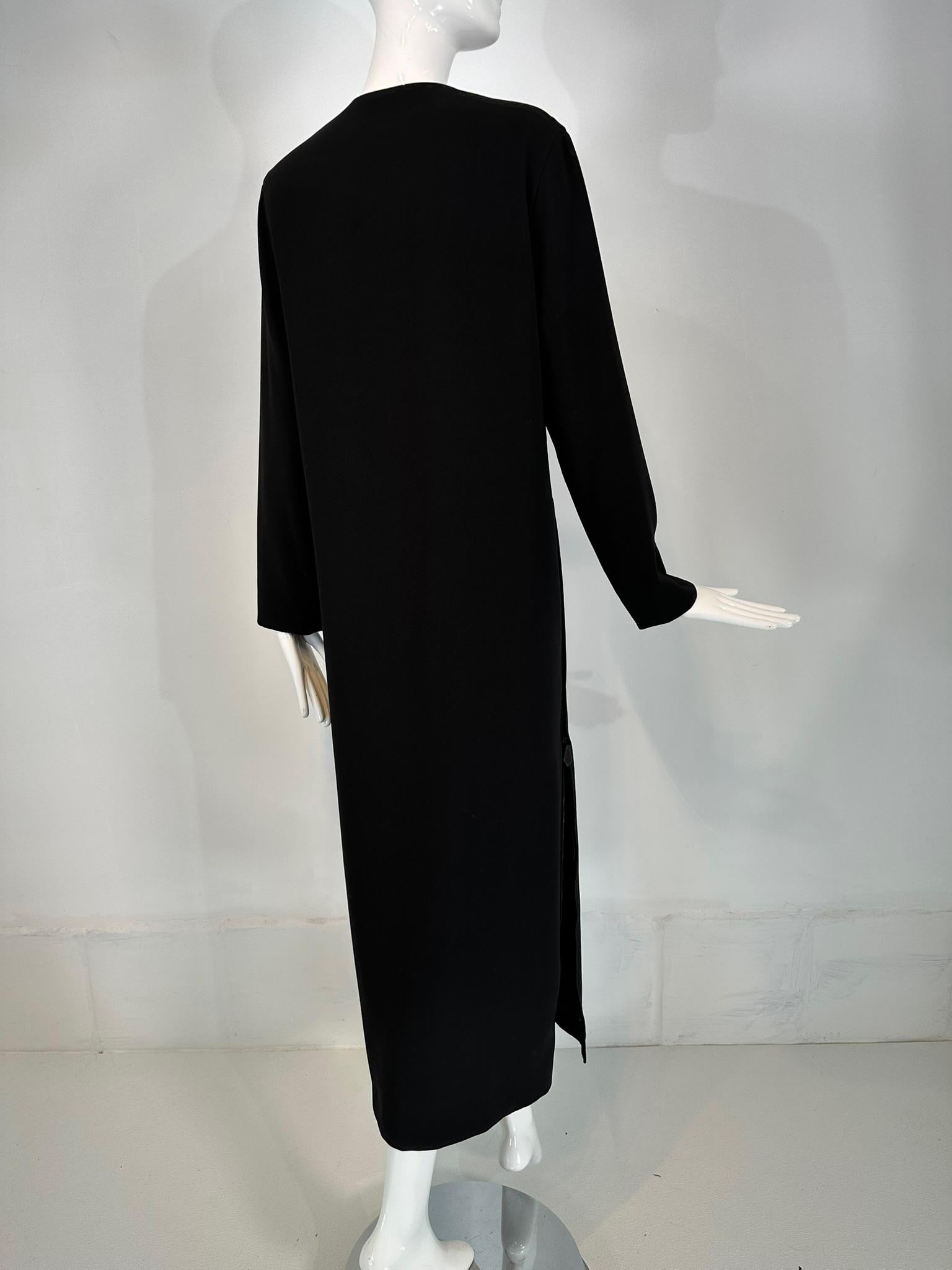 Hermes Black Silk V Neck Long Sleeve Maxi Dress with Full Length Side Zippers 38 For Sale 4