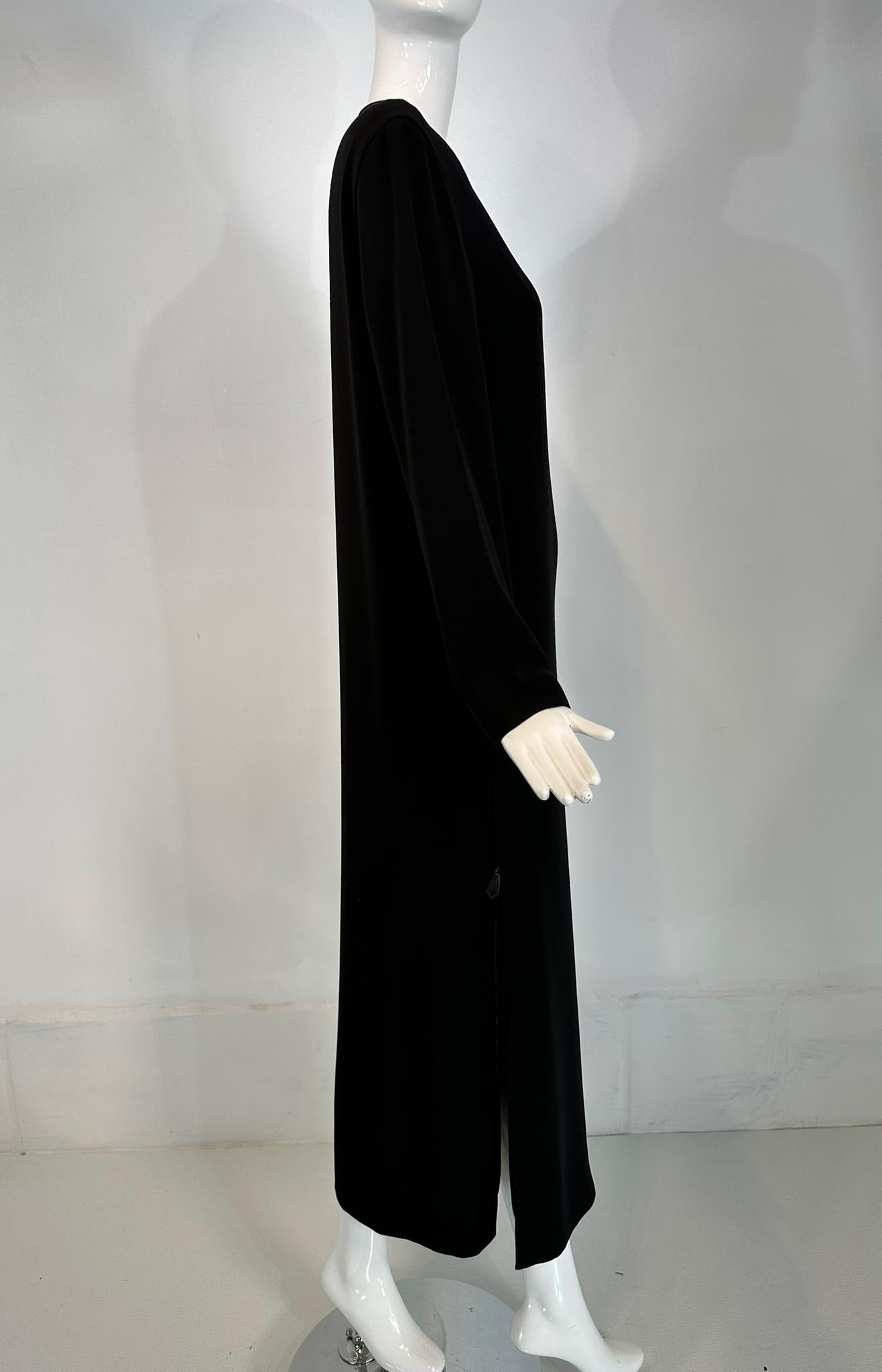 Hermes Black Silk V Neck Long Sleeve Maxi Dress with Full Length Side Zippers 38 For Sale 5