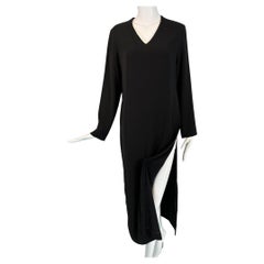 Hermes Black Silk V Neck Long Sleeve Maxi Dress with Full Length Side Zippers 38