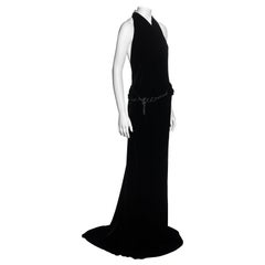 Hermes black silk velvet halter neck evening dress with silver chain, fw 2007